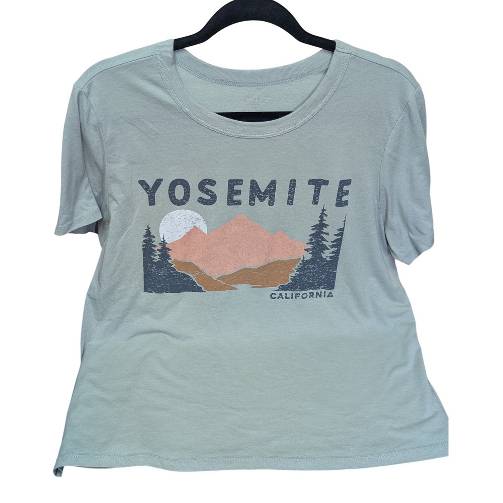 Zoe + Liv Yosemite California XL Graphic Tee Shirt Sage Outdoors Hike Gorpcore